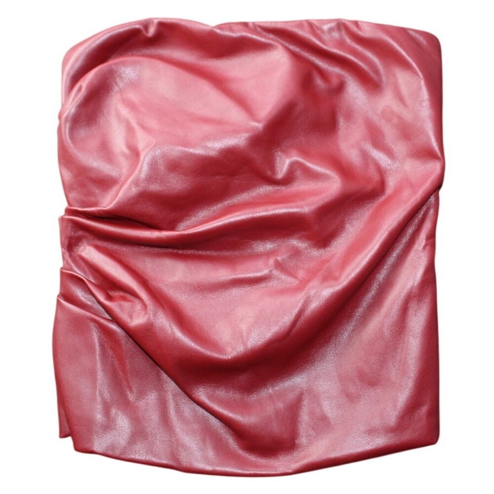 White Fox Well Behaved bustier vegan leather tube top gathered burgundy XS - Picture 2 of 10